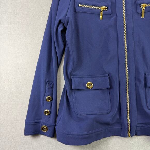 Boston Proper Women’s Blue Zip-Up Jacket w/ Gold Accents – Size L - Picture 3 of 8